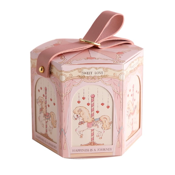Mightlink Candy Box Portable Cartoon Print Carousel Pattern Dispense Candy Paper Jam Lovely Gift Bag Candy Box for Wedding