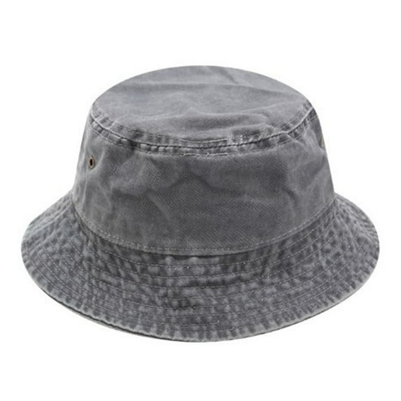 Mightlink Casual Men Women Solid Color Wide Brim Anti Sun Cotton Flat Cap Denim Bucket Hat
