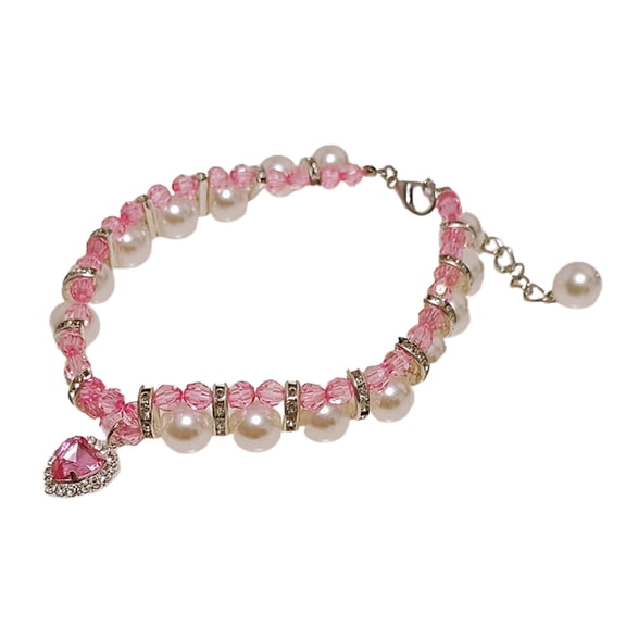 Mightlink Cat Necklace Vibrant Color Allergy Free Lobster Clasp Design with Extension Chain Non-Fading Dress Up 2 Colors Colorful Loose Bead Pet Imitation Pearl Necklace Pet Supplies