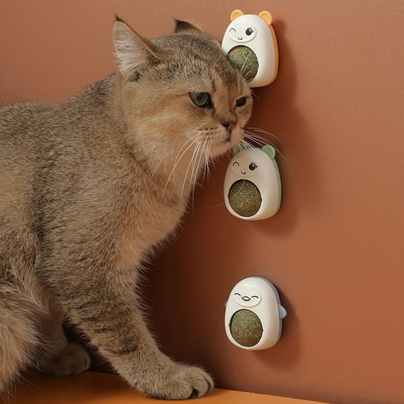 Mightlink Catnip Ball Natural Materials Wall-mounted with Cover 360 Degree Rotatable Increase Appetite Interactive Freshing Breath Catnip Wall Ball Cat Toy Pet Stuff