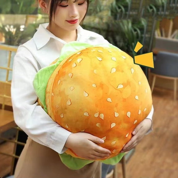 Mightlink Cheeseburger Plush Pillow 3D Simulation Expandable Hamburger Stuffed Pillow Burger Cushion Indoor Outdoor Couch Sofa Decor Pillow