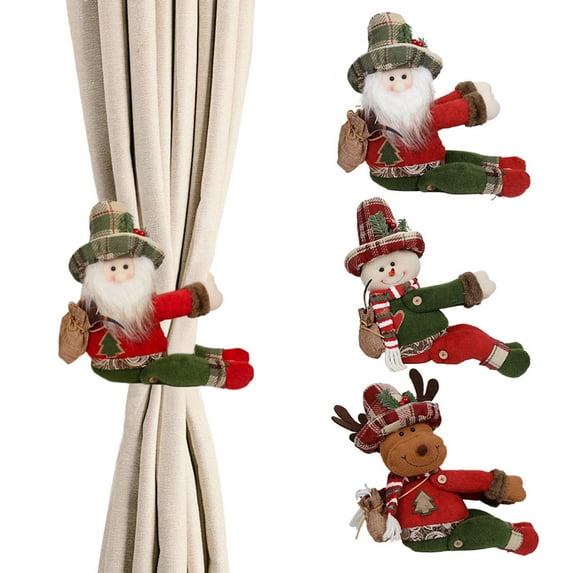 Mightlink Christmas Curtain Buckle,Plush Santa Claus Elk Snowman Curtain Tie for Home Office Parties Curtain