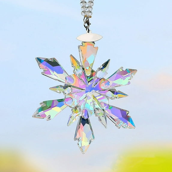 Mightlink Clear Faceted Crystal Snowflake Pendant Christmas Ornaments for Christmas Tree Decoration Women Jewelry