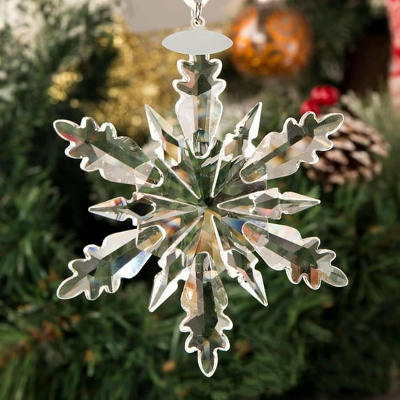 Mightlink Clear Faceted Crystal Snowflake Pendant Christmas Ornaments for Christmas Tree Decoration Women Jewelry
