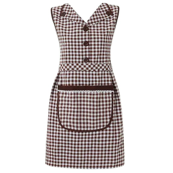 Mightlink Cooking Apron Tie Back Design Plaid Large Pocket Lapel 5 Buckles Oil-proof Cotton And Linen Kitchen Apron Anti-greasy Anti-wear Overalls for Dining Room