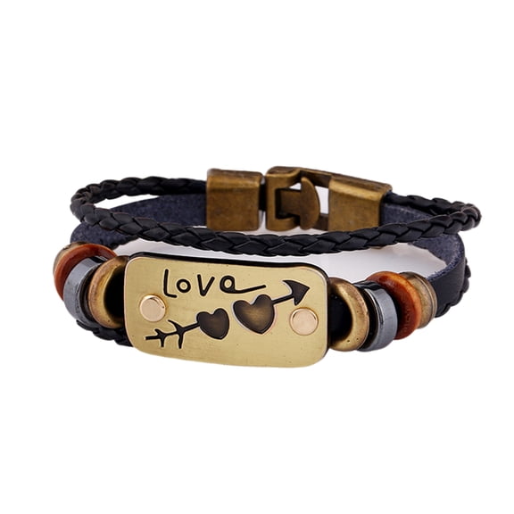 Mightlink Couple Bracelet Vintage Romantic Braided Rope Geometric Elastic Decoration Faux Leather Women Men One Arrow Through The Heart Bracelet Jewelry for Valentines Day