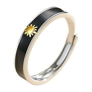 Mightlink Couple Ring Opening Adjustable Minimalist Hypoallergenic Smooth Copper Gift Fashion Jewelry Crescent Moon Sun Men Women Finger Ring for Daily