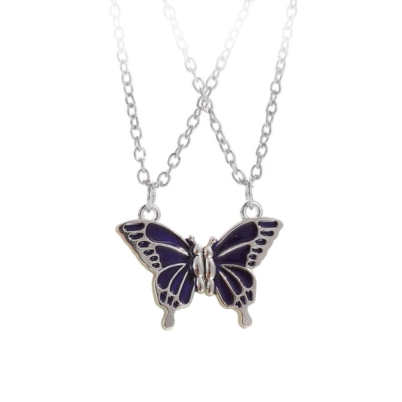 Mightlink Creative Friendship Necklace Magnetic Suction Enamel Butterflies Pendant Necklace Winter Adjustable Sweater Necklace