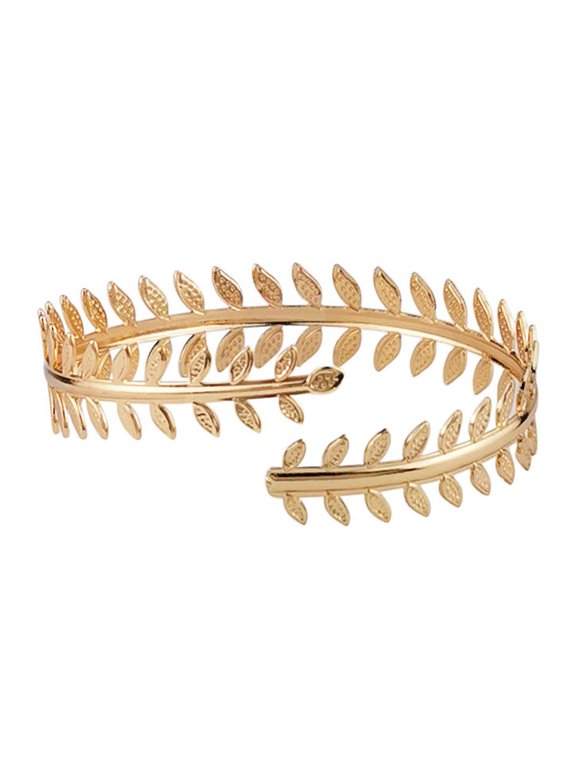 Cuff Bracelet Vintage Punk Geometric Electroplating Adjustable Opening Decorative Gift Women Girl Metal Feather Leaf Upper Arm Bangle Armband for Daily Wear