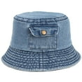 thumbnail image 1 of Mightlink Denim Sun Hat Flat Top Lightweight Pocket Decor Bucket Hat for Daily Life, 1 of 7