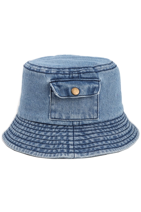 Denim Sun Hat Flat Top Lightweight Pocket Decor Bucket Hat for Daily Life