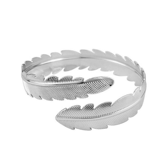 Mightlink Exaggerated Upper Arm Bracelet Metal Feather Leaves Shape Armband Cuff Open Adjustable Women Girl Arm Bangle Armlet Jewelry Gift