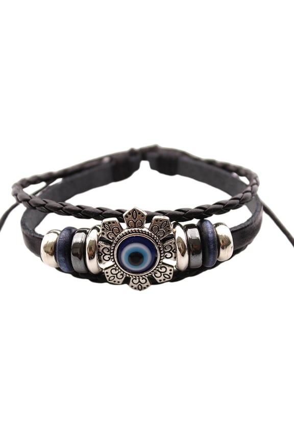 Faux Leather Bracelet Bohemian Multilayer Beads Vintage Geometric Decorative Gift Men Women Turkish Evil Eye Charm Bracelet Jewelry for Daily Life