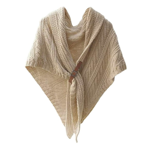 Mightlink Faux Leather Buckle Fine Craftsmanship Thick Warm Knitted Scarf Women Autumn Winter Large Solid Scarf Poncho