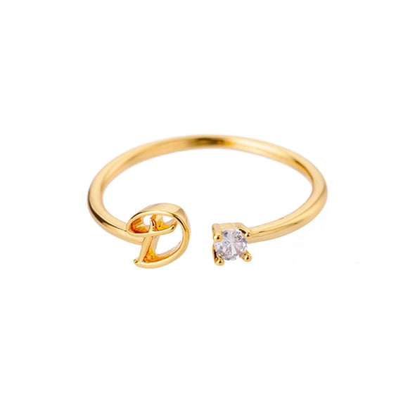 Mightlink Finger Ring Adjustable Electroplating Smooth Geometric Dress Up Fashion Jewelry Alphabet 26 Letter Ring Women Accessories