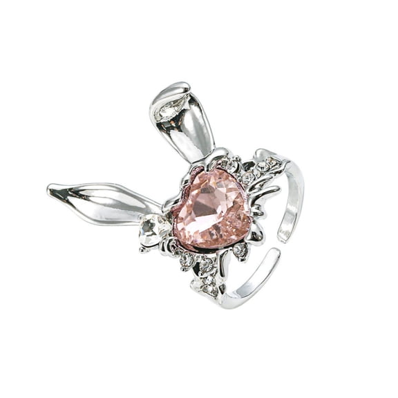 Mightlink Finger Ring Adjustable Exquisite Pink Heart Lovely Rabbit Ear Women Finger Ring Valentine's Day Gift