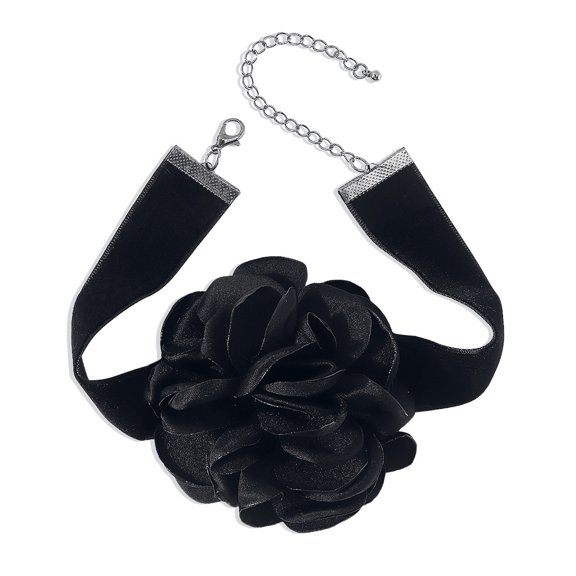 Mightlink Flocking Cloth Choker Necklace Adjustable Extension Chain Exquisite Lightweight Rose Flower Decor Necklace Jewelry Accessories
