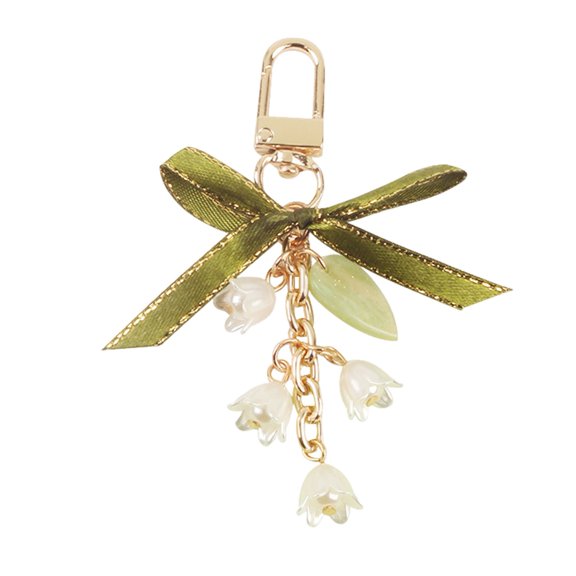 Mightlink Flower Metal Keychain Pendant Faux Pearl Ribbon Bowknot Decor Car Key Chain Earphone Bag Phone Accessories