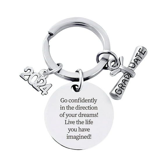 Mightlink Graduation Keychain Gift Student Grad Gift Letter Engraved Pendant Stainless Steel Keyring