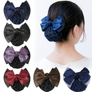 Mightlink Hair Snood Net Bun Cover Knit Hairnet Bow Bowknot Decor Barrette Hair Clip for Women Mesh Work Hairnets - 1PC