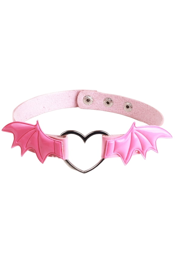 Heart Bat Wing Collar Necklace Faux Leather Circle Collar Choker Necklace Body Accessories