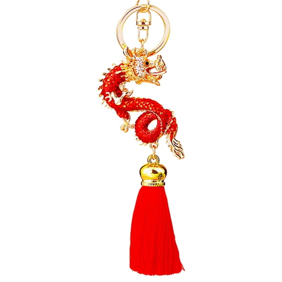 Mightlink Keychain Dragon Tassel Decor Stainless Exquisite Spring Festival New Year Gift Unisex Bag Decoration Pendant Key Holder Key Organizer