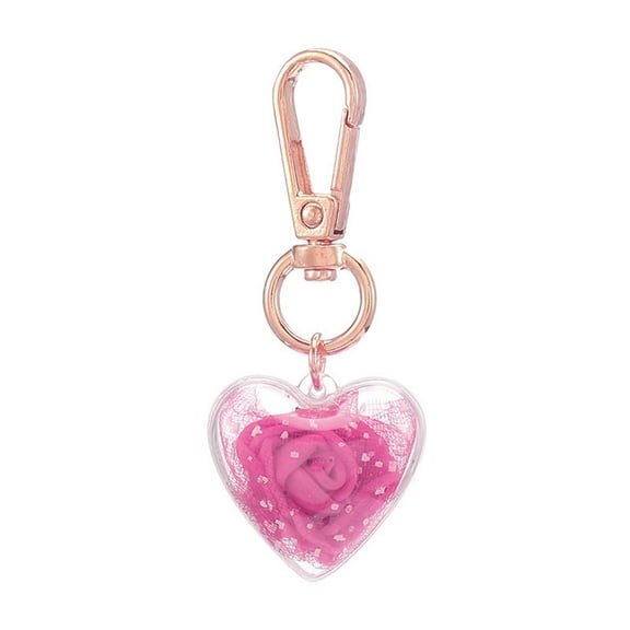 Mightlink Keychain Pendant Fake Rose Decor Heart Shape Eternal Flower Stainless Clip Shoulder Bag Decoration Pendant Keyring Pendant