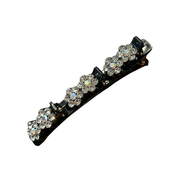 Mightlink Korean Style Elegant Tight Anti-fall Side Bang Clip Shiny Rhinestone Flower Decor Double Layer Hairpin Hair Accessories