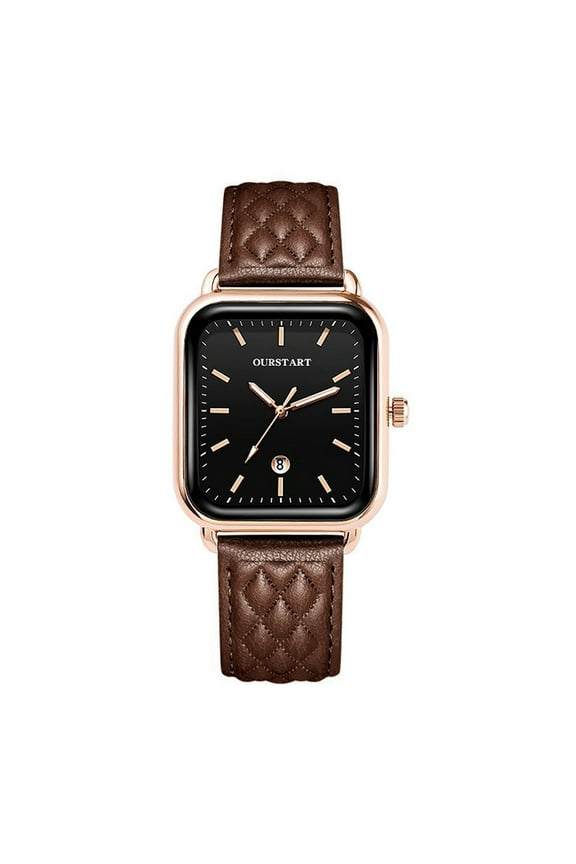 Ladies Quartz Watch Square Dial Rhombus Texture Faux Leather Adjustable Strap Date Display No Delay Time-checking High Accuracy Exquisite Wristwatch Timepiece