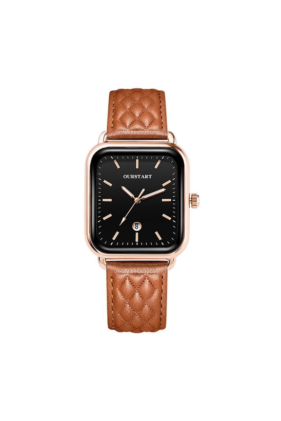 Ladies Quartz Watch Square Dial Rhombus Texture Faux Leather Adjustable Strap Date Display No Delay Time-checking High Accuracy Exquisite Wristwatch Timepiece