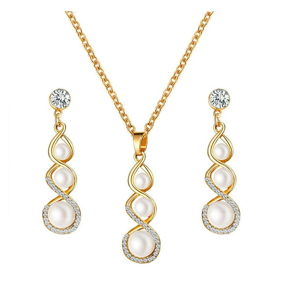 Mightlink Luxurious Jewelry Set Romantic Dangle Earrings Necklace Simulated Pearls Fashion Charm Wedding Bridal Bridesmaid Pendant Jewelry