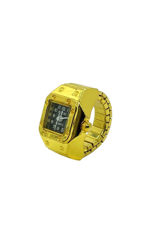 Men Women Ring Watch Elastic Stainless Steel Band Round Square Dial Men Women Couple Watch Finger Ring Birthday Gift Fashion Accessories