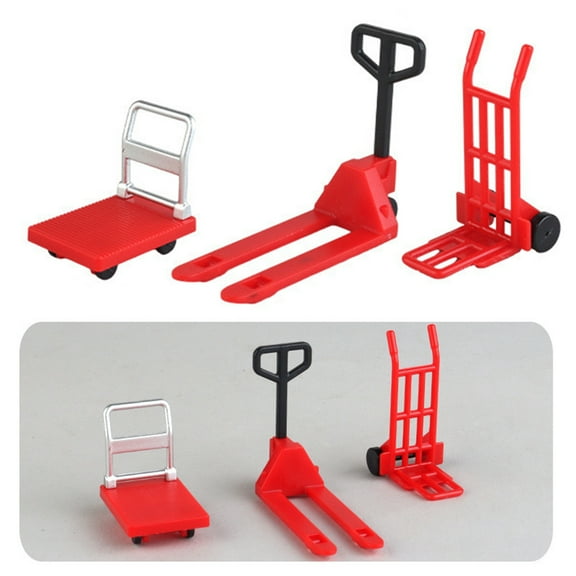 Mightlink Miniature Dollhouse Platform Trolley Fork Lift Hand Cart Set Dollhouse Scene Ornament Mini Flat Cart Pallet Truck Simulation Models 1Pc