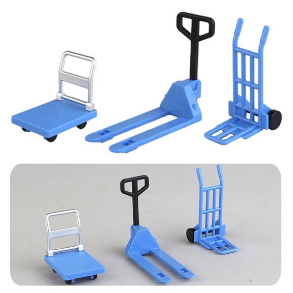 Mightlink Miniature Dollhouse Platform Trolley Fork Lift Hand Cart Set Dollhouse Scene Ornament Mini Flat Cart Pallet Truck Simulation Models 1Pc