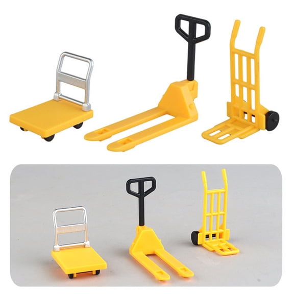 Mightlink Miniature Dollhouse Platform Trolley Fork Lift Hand Cart Set Dollhouse Scene Ornament Mini Flat Cart Pallet Truck Simulation Models 1Pc