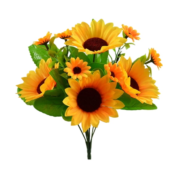 Mightlink No Watering Non-Wither Realistic Multi Heads Fake Flower Artificial Silk Sunflower Simulation Bouquet Home Decor