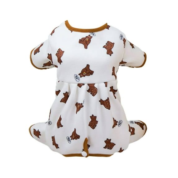 Mightlink Pet Clothes Soft Durable Hemming Cartoon Pictures Comfortable Little Bear Print Keep Warm Wrap Belly Four Leggings Pet Costume for Teddy