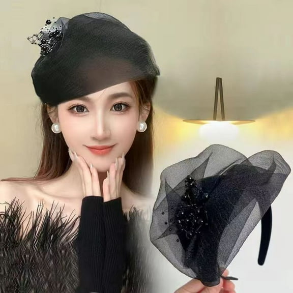 Mightlink Retro Hairband Women Wedding Headpiece Beads Mesh Decor Heightened Hair Hoop Prom Headband