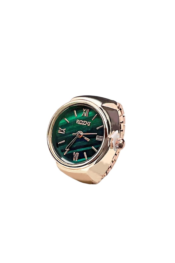 Round Green Dial Ring Watch Elastic Stainless Steel Band Elegant Men Women Couple Watch Finger Ring Birthday Gift Fashion Accessories
