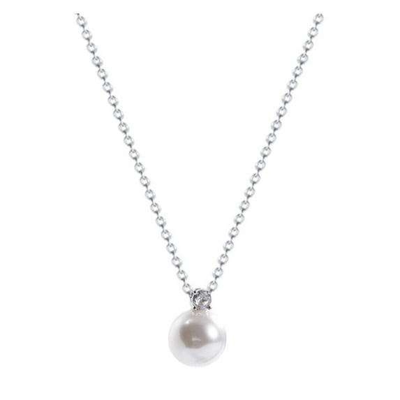 Mightlink Single Faux Pearl Pendant Necklace Shiny Inlaid Adjustable Extended Chain Necklace Women Clavicle Chain Jewelry Gift