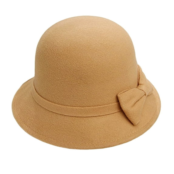 Mightlink Solid Color Wide Brim Round Dome Warm Woolen Hat Women Autumn Winter Elegant Bowknot Decor Felt Fedora Hat Daily Wear
