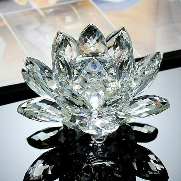 Mightlink Sparkling Crystal Lotus Flower Hue Reflection Feng Shui Home Decor,Artificial Quartz Crystal Lotus Flower Figurine Wedding Party Decor Souvenir-80MM