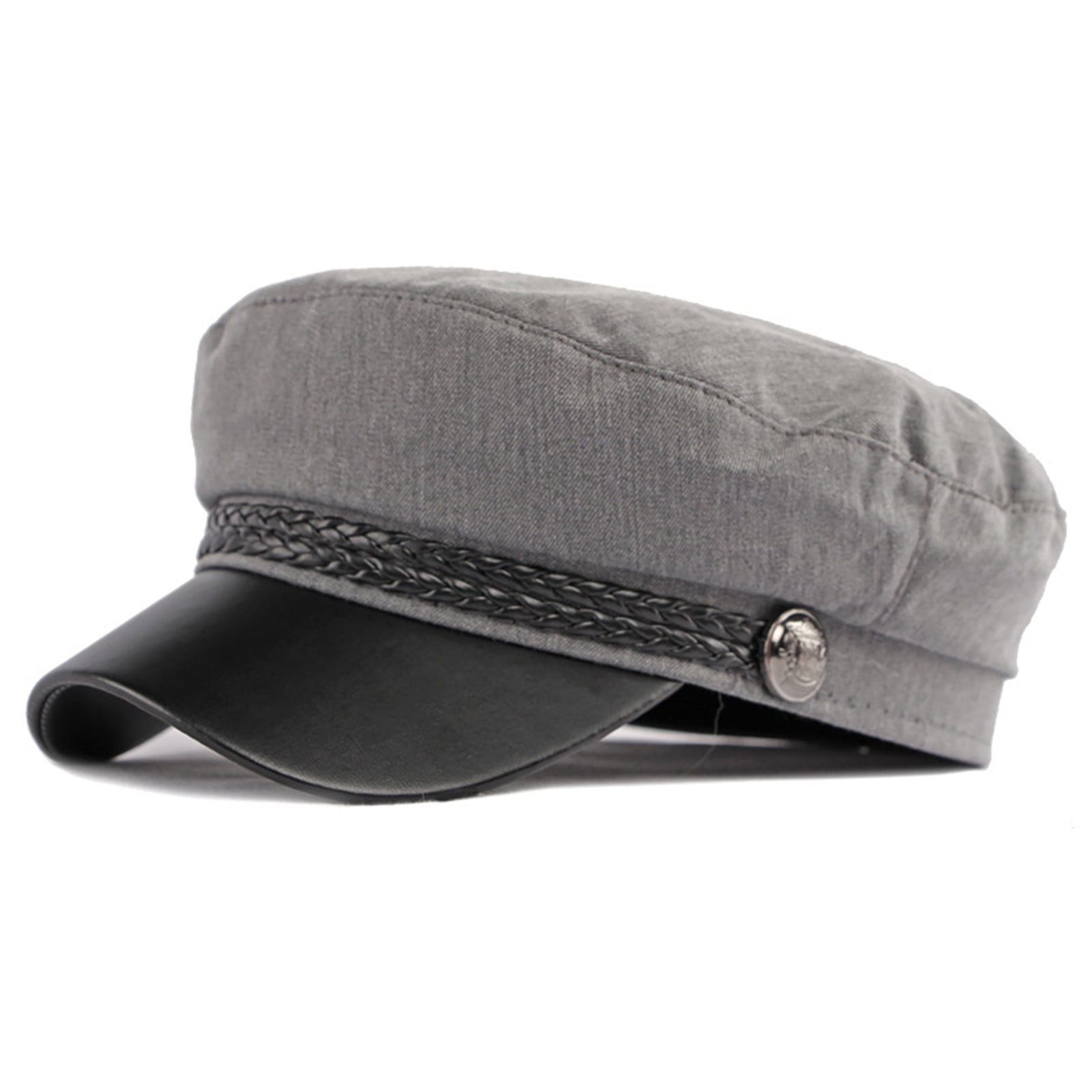 Mightlink Spring Autumn Women Captain Cap Faux Leather Brim Flat