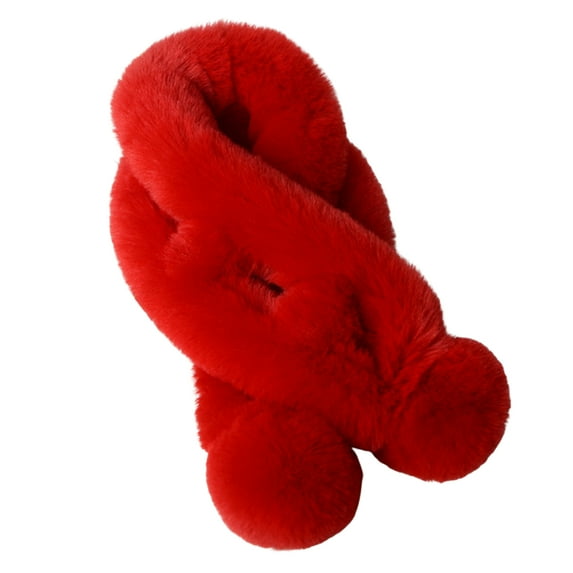 Mightlink Thickened Wide Plush Ball Noble Thermal Scarf Female Autumn Winter Solid Faux Fur Scarf Wrap