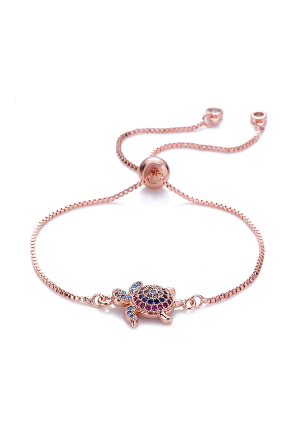 Turtle Bracelet Adjustable Shiny Colorful Rhinestones Sparkling Geometric Decorative Gift Women Girls Sea Turtle Bracelet Dainty Jewelry for Dating