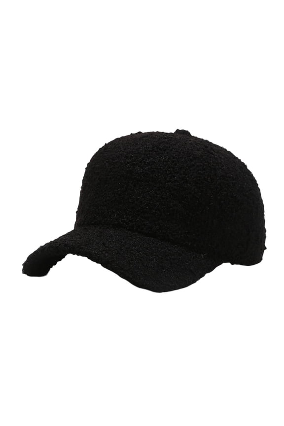 Unisex Baseball Hat Adjustable Thicken Solid Color Curved Brim Artificial Lamb Wool Windproof Sun Protection Cap for Daily Wear