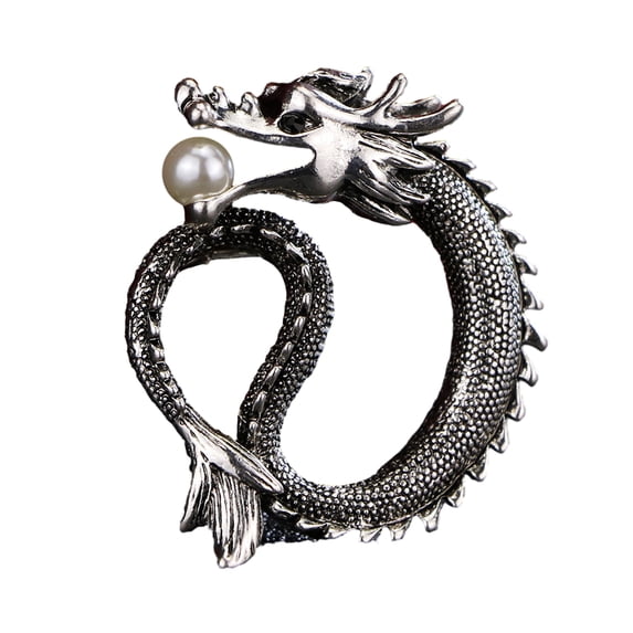 Mightlink Vintage Dragon Brooch Chinese Style Men Suit Lapel Pin Faux Pearl Clothes Hats Bags Badge Jewelry Gift