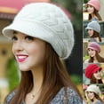 thumbnail image 1 of Mightlink Winter Women Hat Solid Color Commuting Beanie Headgear Thick Plush Knitted Short Brim Windproof Heat Retention Hat Outdoor, 1 of 5