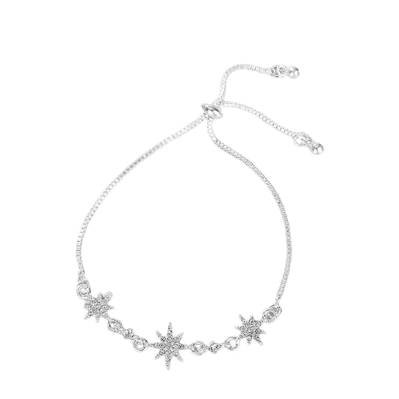 Mightlink Women Bracelet Heart Moon Pendant Cubic Zirconia Decor Hollow Adjustable Length Stainless Lightweight Tassel Lady Wrist Chain Girlfriend Present