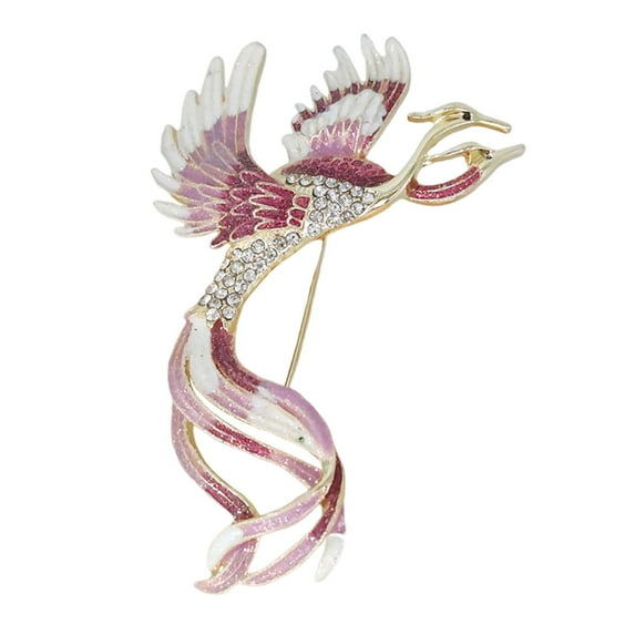Mightlink Women Brooch Phoenix Shape Retro Chinese Style Enamel Anti-slip Bag Coat Collar Hat Scarf Decoration Clothes Pin Party Prom Garment Jewelry